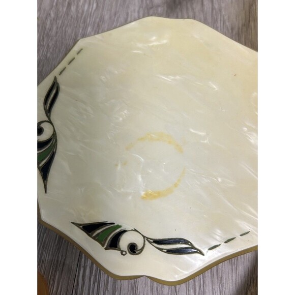 VTG Pyralin Celluloid Pearlized Vanity Set Tray Mirror Shoe Horn Powder Boxes - Picture 12 of 16